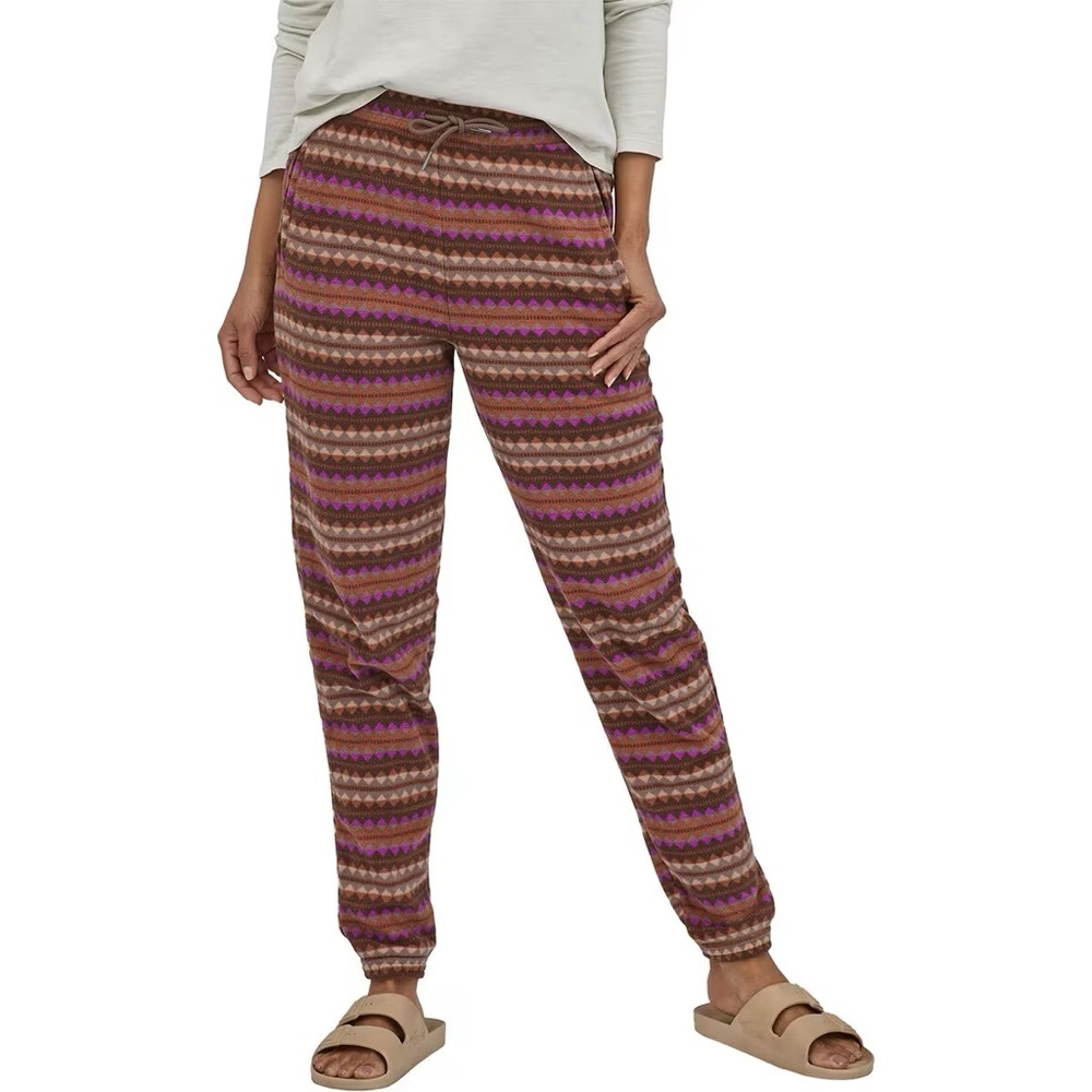 Patagonia Fleece Joggers Pants Micro D Gray Orange Brown Medium